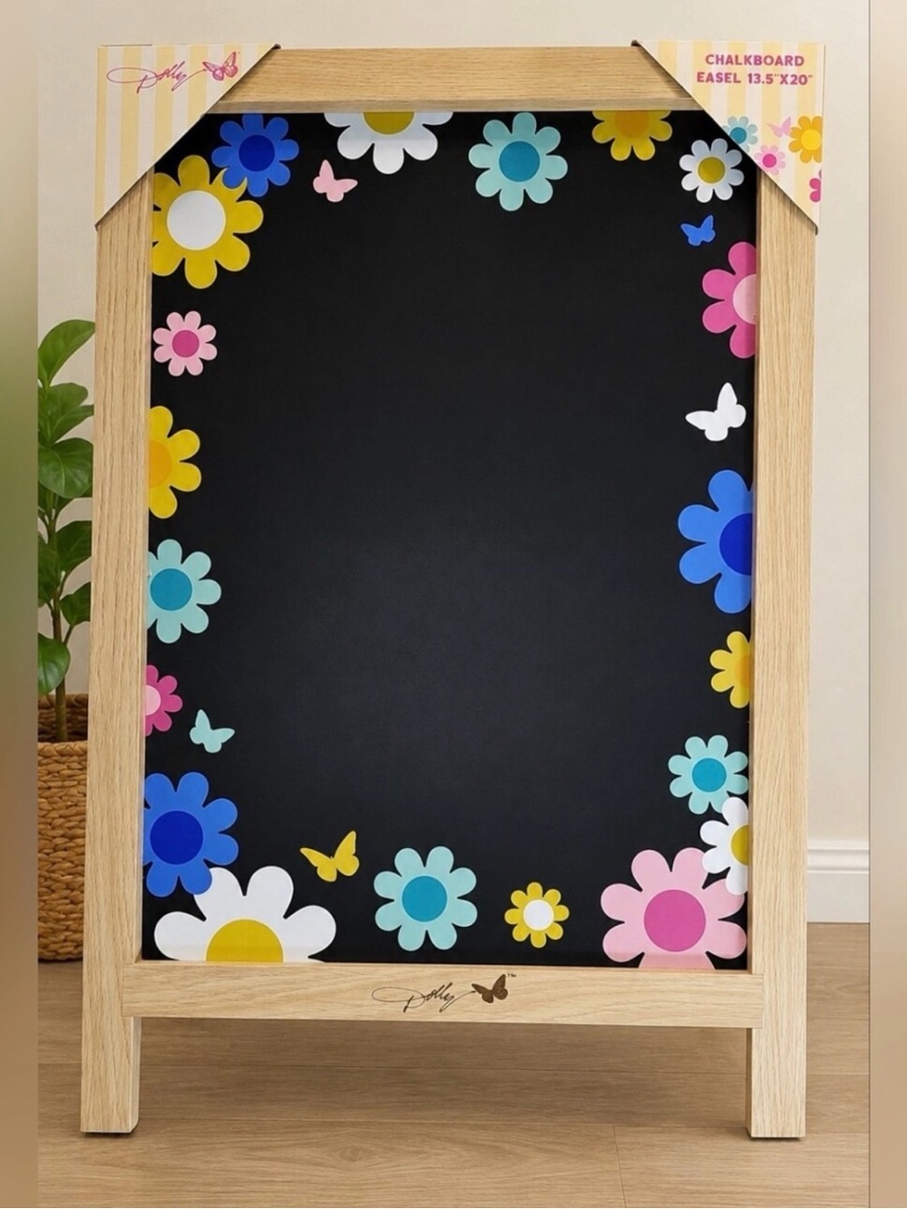 Floral Border Chalkboard Easel - Black with Multicolor Flowers Dolly Parton